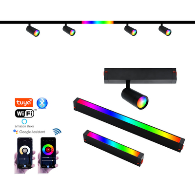 80LM/W LED ম্যাগনেটিক ট্র্যাক লাইট ইন্টেলিজেন্ট ডিমিং কালার ম্যাচিং RGB ফ্লাড স্পটলাইট
