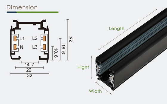 CE RoHS ট্র্যাক লাইটিং রেল সিস্টেম 0.5m 1m 1.5m LED ট্র্যাক লাইট সিস্টেম