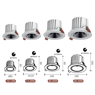 Cob 10W 15w 20W Dimmable LED ডাউনলাইট অ্যান্টি গ্লেয়ার ফ্রেমলেস রিসেসড লাইটিং